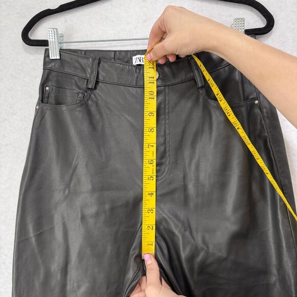 Zara Pants Womens Medium Black High Rise Faux Leather Slim Fit 5 Pocket Stretch - Picture 6 of 16